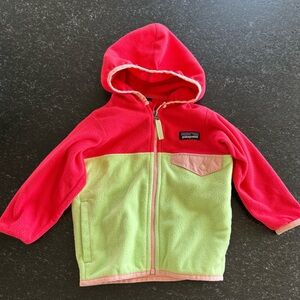 Patagonia Baby Micro D Snap T Fleece Jacket Pink Green Girls Sweatshirt 6-12m